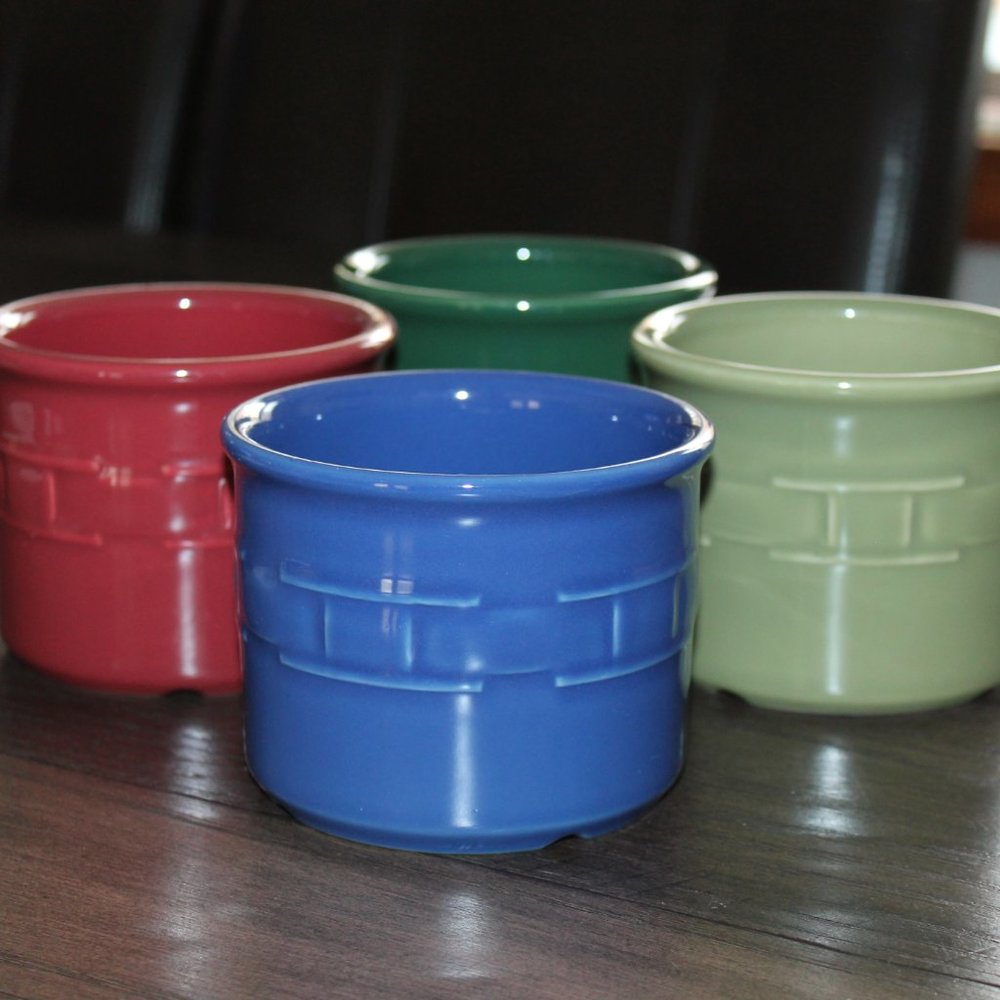 Longaberger Pottery Set of Crocks Multi Color Fiesta Serving Set Vitrified USA